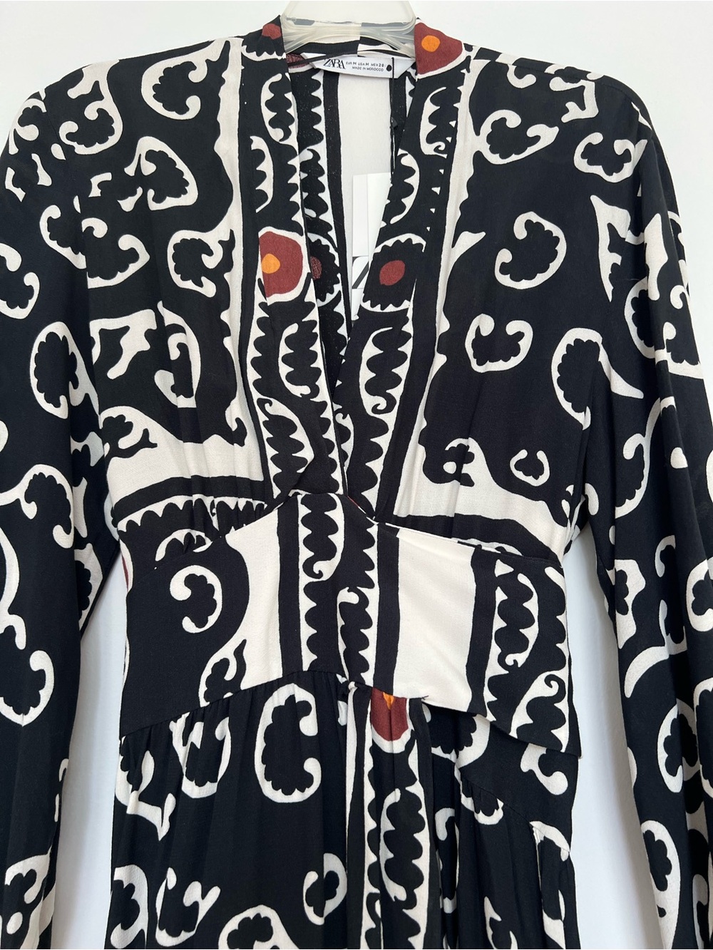 Women's Zara Black & White Patterned Long Sleeve Wrap Dress